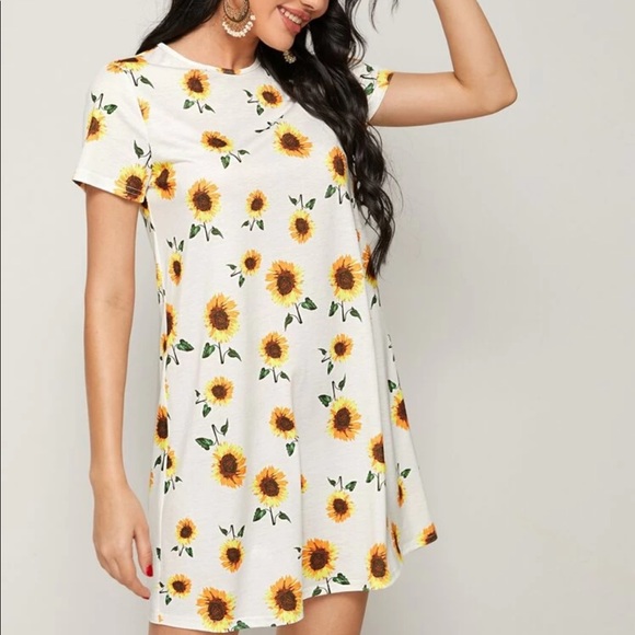 Boho sunflower print tee mini dress white - Picture 4 of 6
